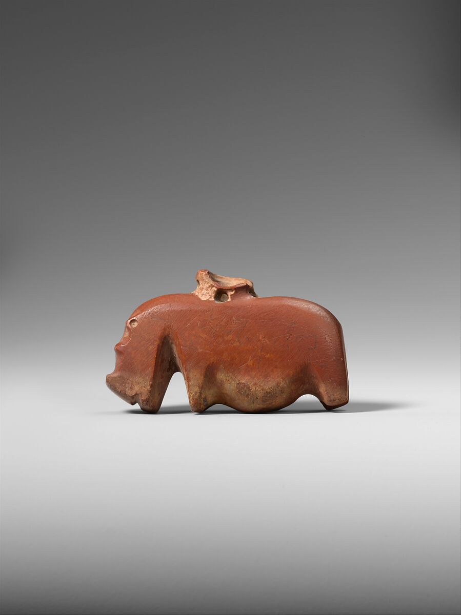 Hippopotamus amulet, Limestone (pink)