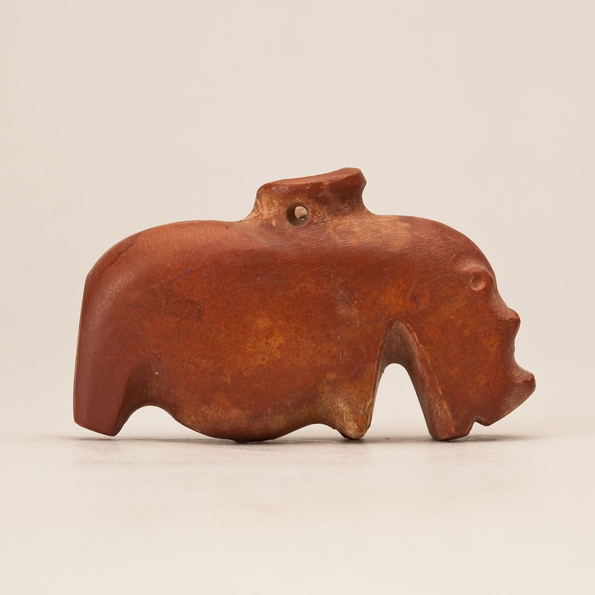 Hippopotamus amulet, Limestone (pink)