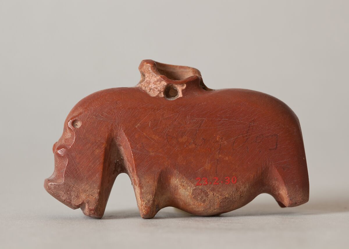 Hippopotamus amulet, Limestone (pink)