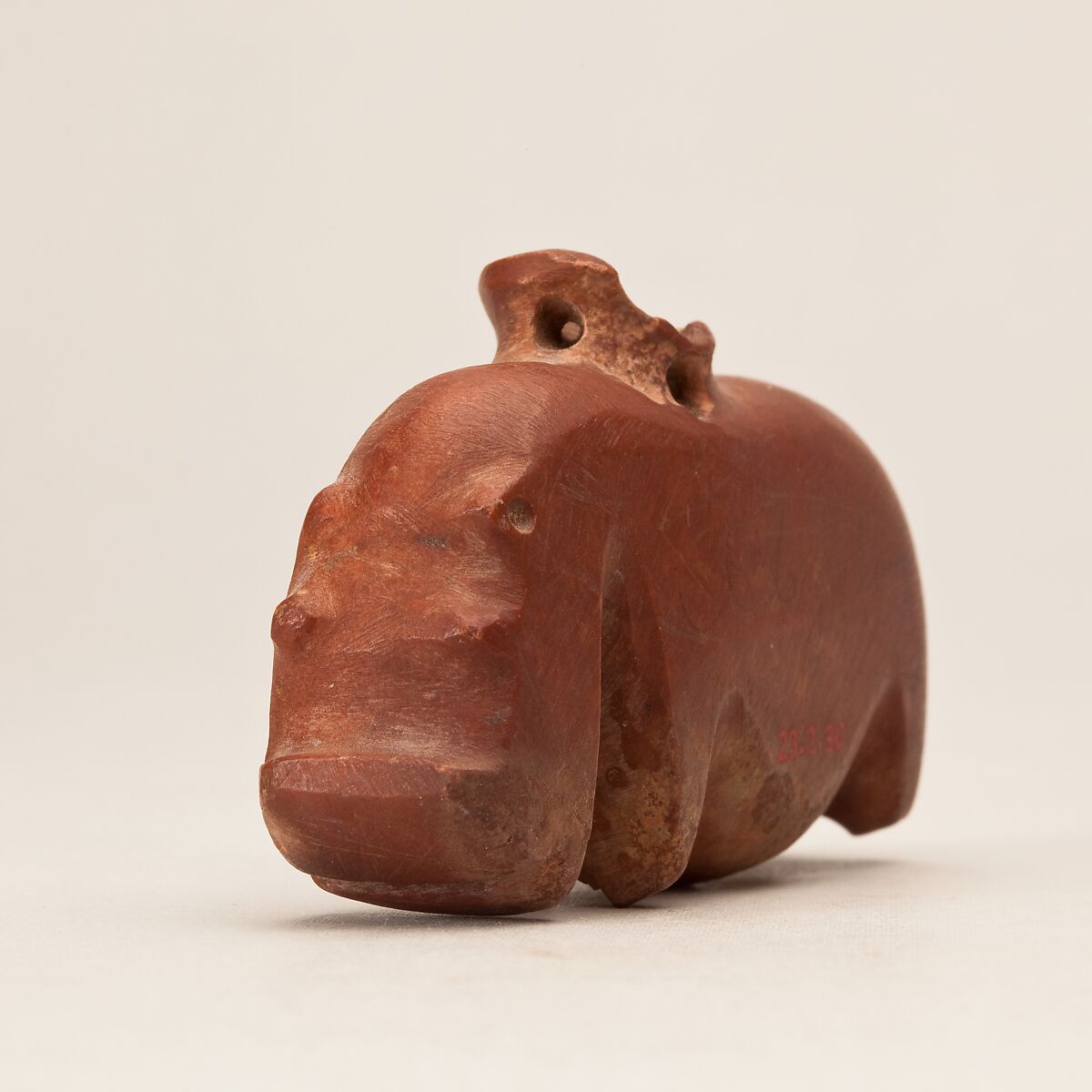 Hippopotamus amulet, Limestone (pink)