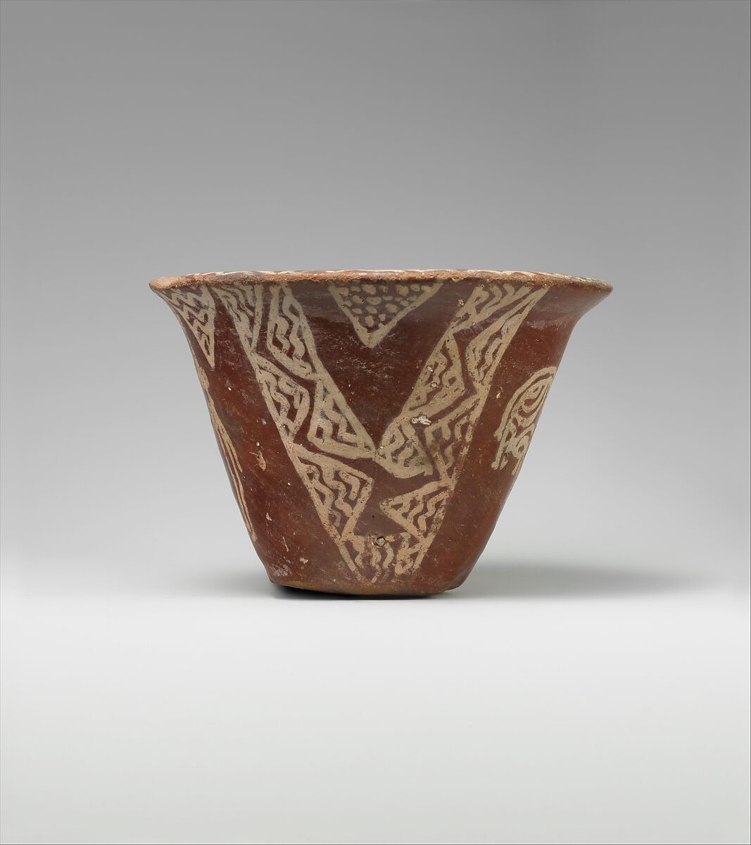 White cross-lined ware bowl illustrating a hippo hunt, Pottery, paint