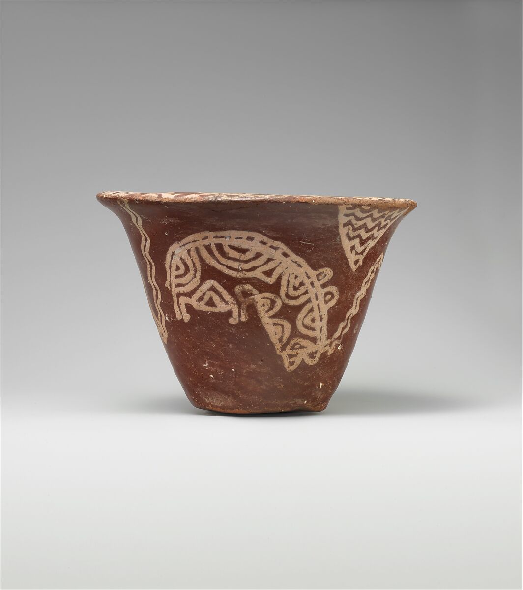 White cross-lined ware bowl illustrating a hippo hunt, Pottery, paint