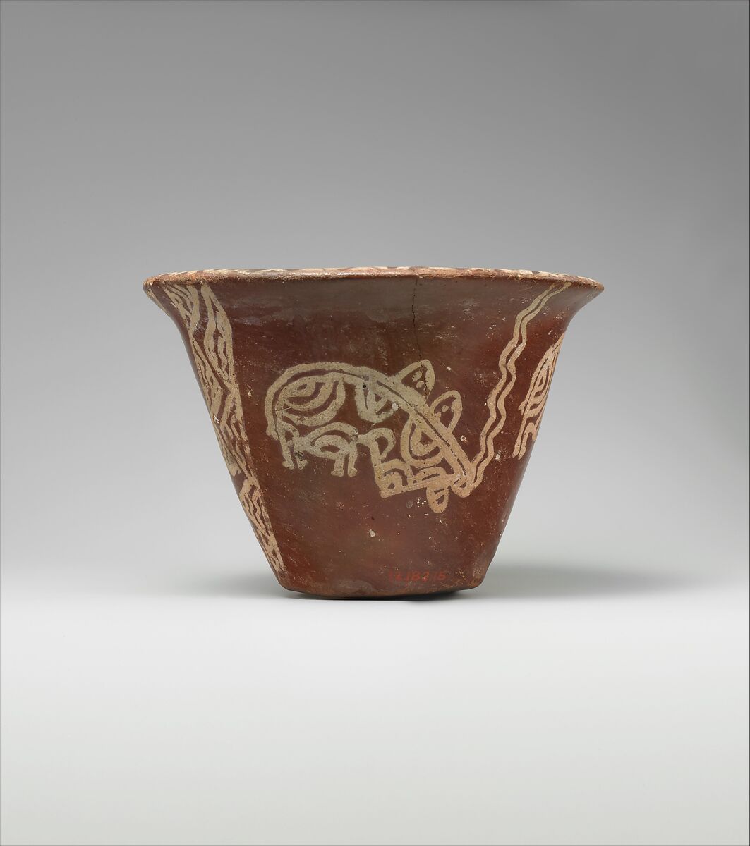 White cross-lined ware bowl illustrating a hippo hunt, Pottery, paint