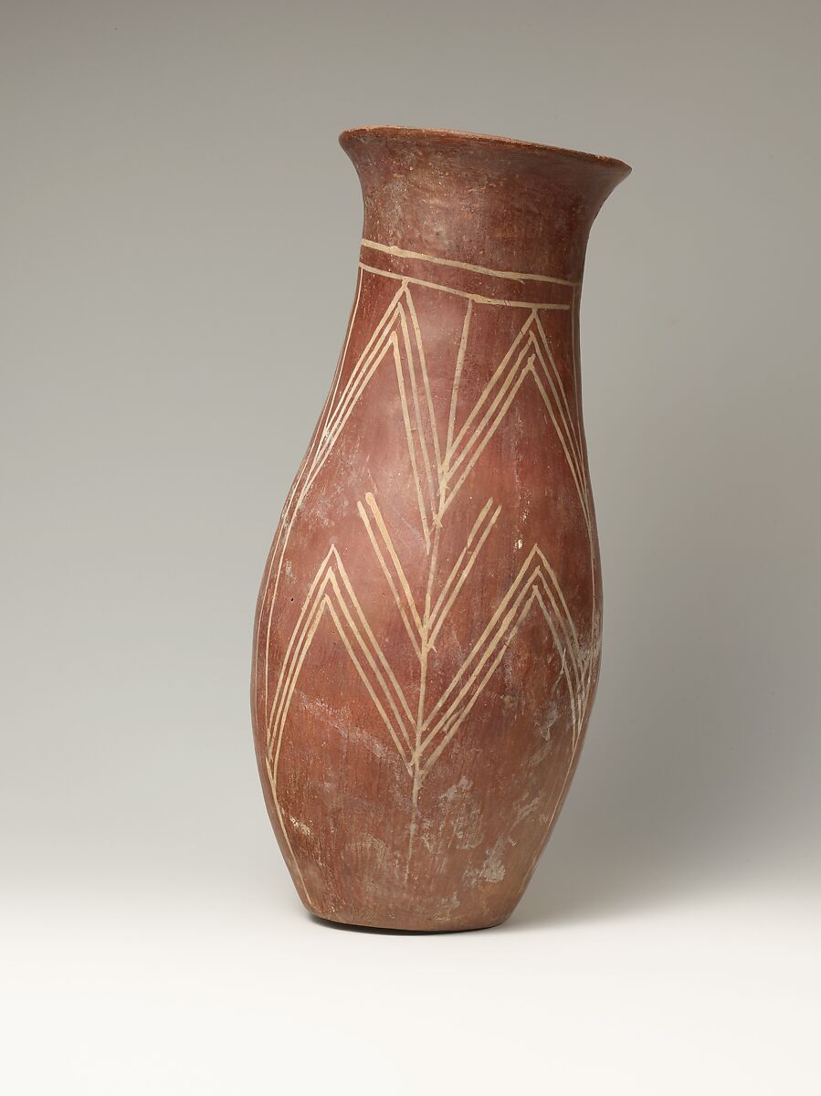 White cross-lined ware vase with plant designs, Pottery, paint