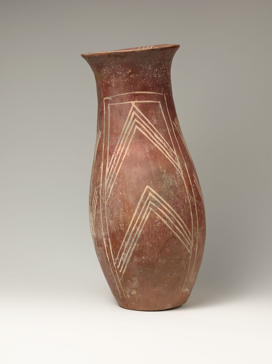 White cross-lined ware vase with plant designs, Pottery, paint