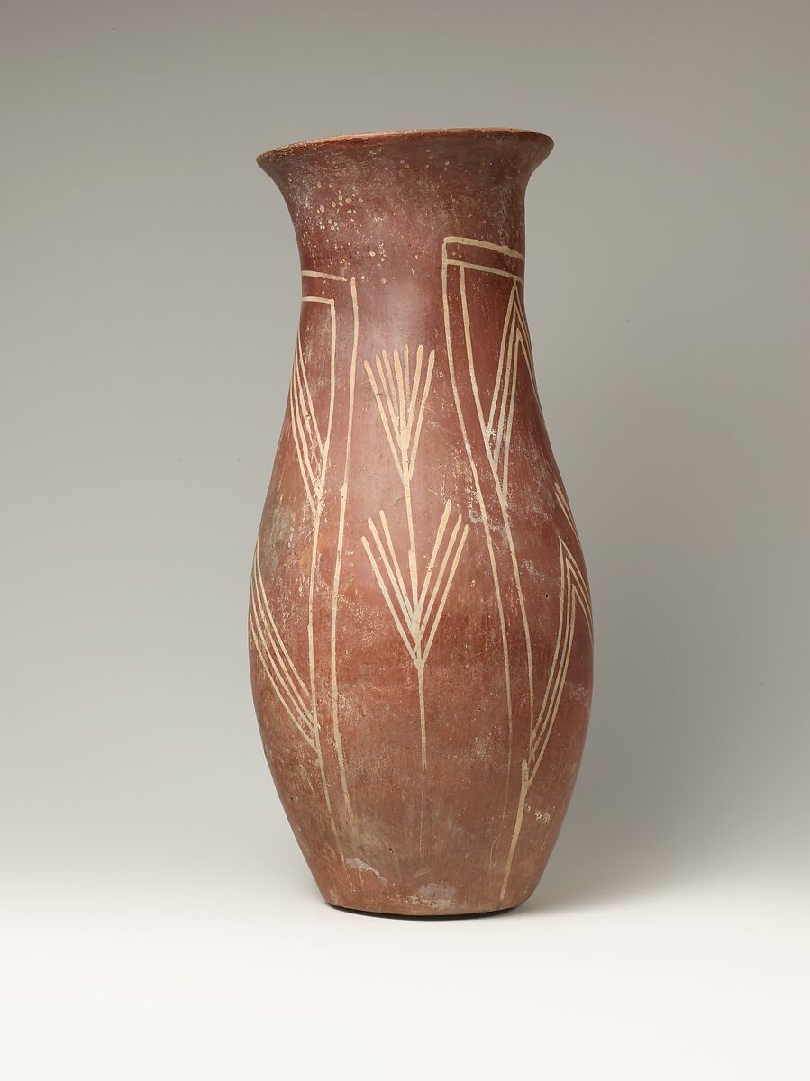 White cross-lined ware vase with plant designs, Pottery, paint