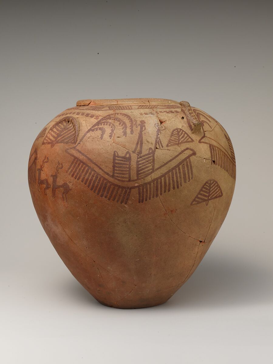 Decorated ware jar with boats and human figures and falcon-styled lugs, Pottery, paint 
