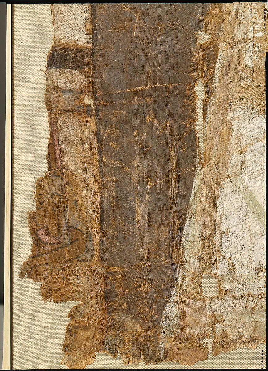 Fragmentary Shroud with a Bearded Young Man, Linen, tempera paint