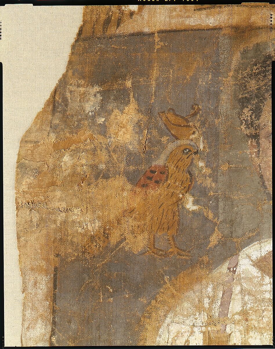 Fragmentary Shroud with a Bearded Young Man, Linen, tempera paint