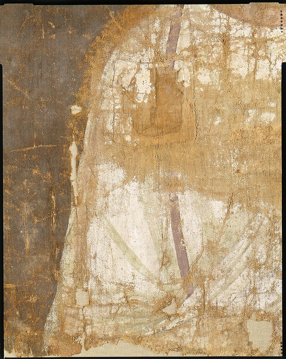 Fragmentary Shroud with a Bearded Young Man, Linen, tempera paint