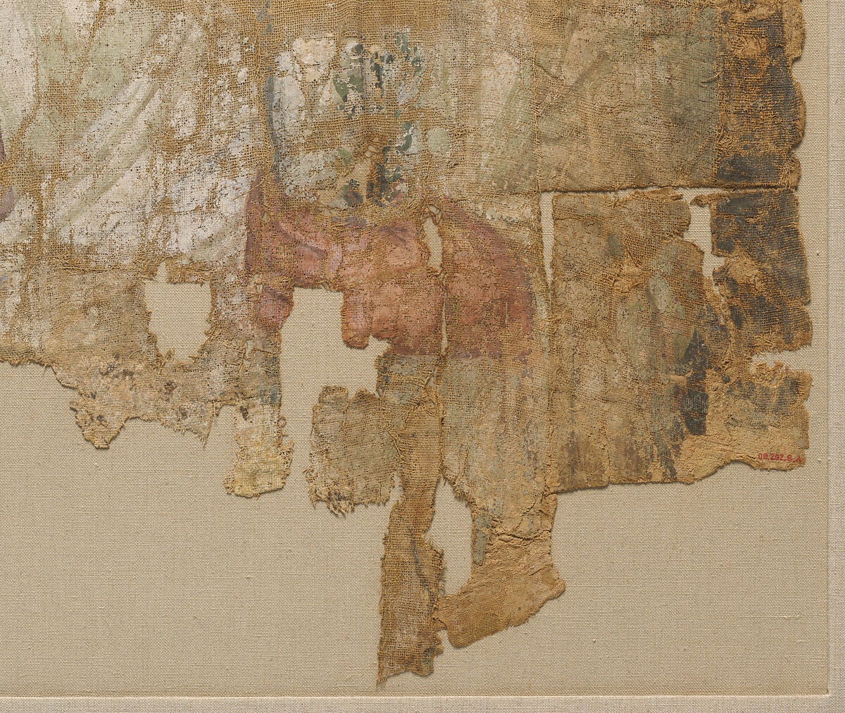 Fragmentary Shroud with a Bearded Young Man, Linen, tempera paint