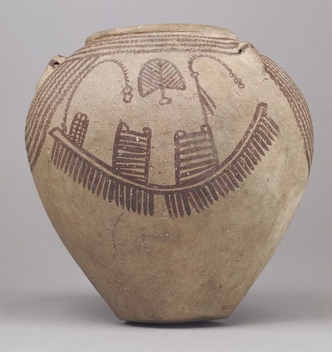 Decorated ware jar depicting boats, Pottery, paint