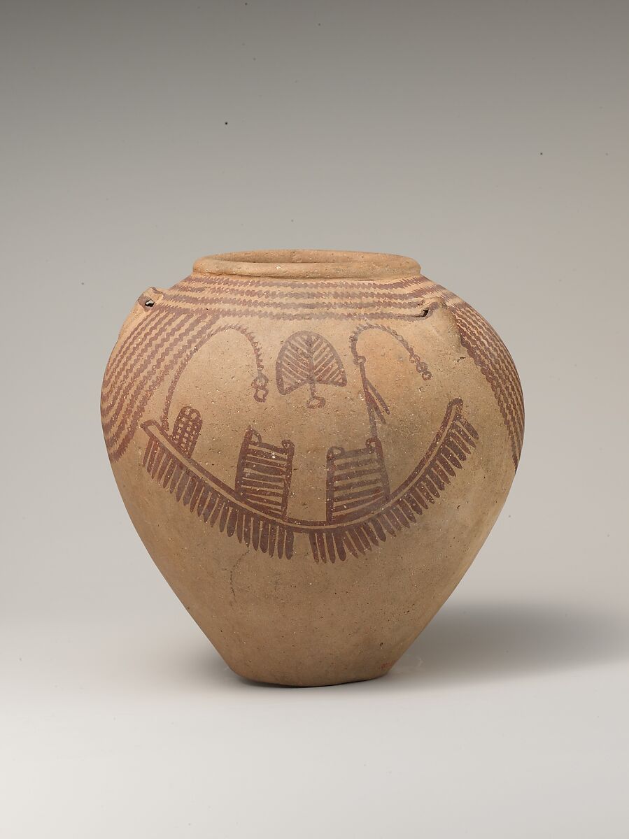 Decorated ware jar depicting boats, Pottery, paint 
