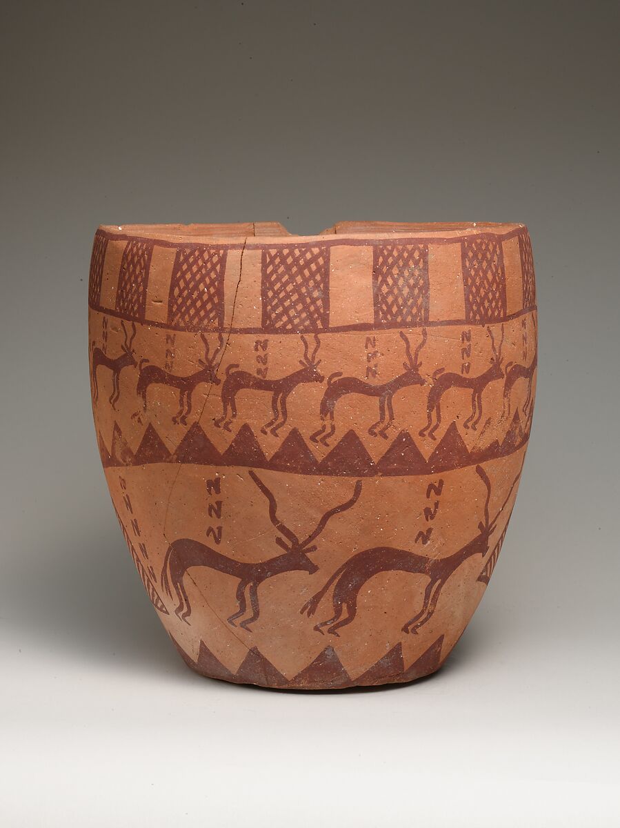 Deep bowl depicting people, animals, and plants, Pottery, paint 