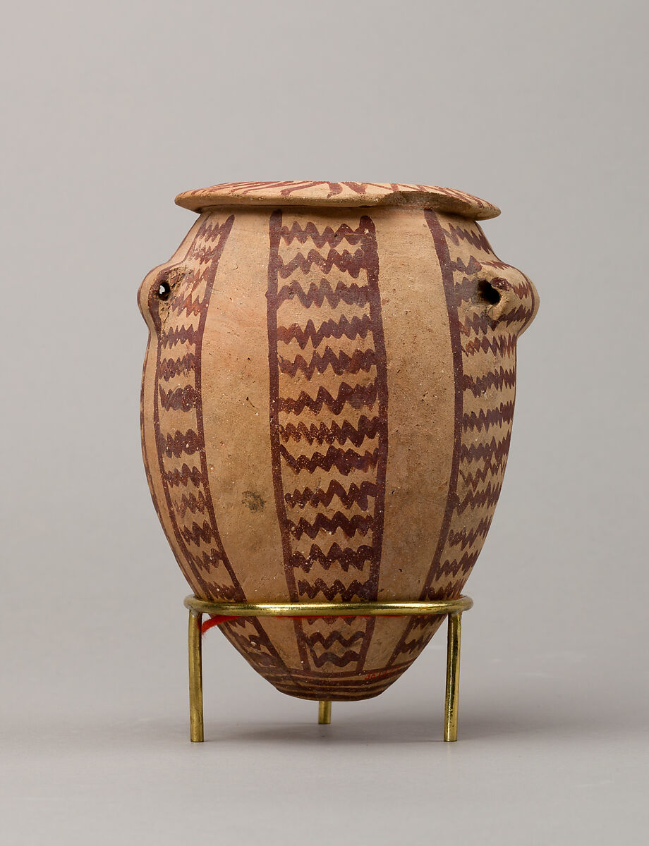 Decorated ware jar with lug handles, Pottery, paint