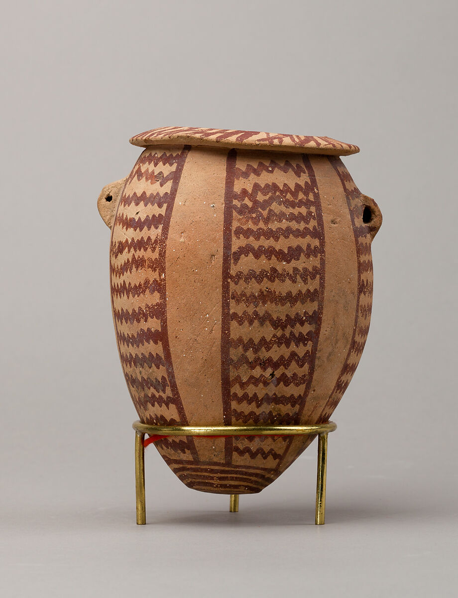 Decorated ware jar with lug handles, Pottery, paint