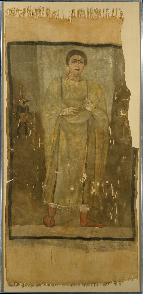 Shroud of a Woman Wearing a Fringed Tunic, Linen, paint (tempera)