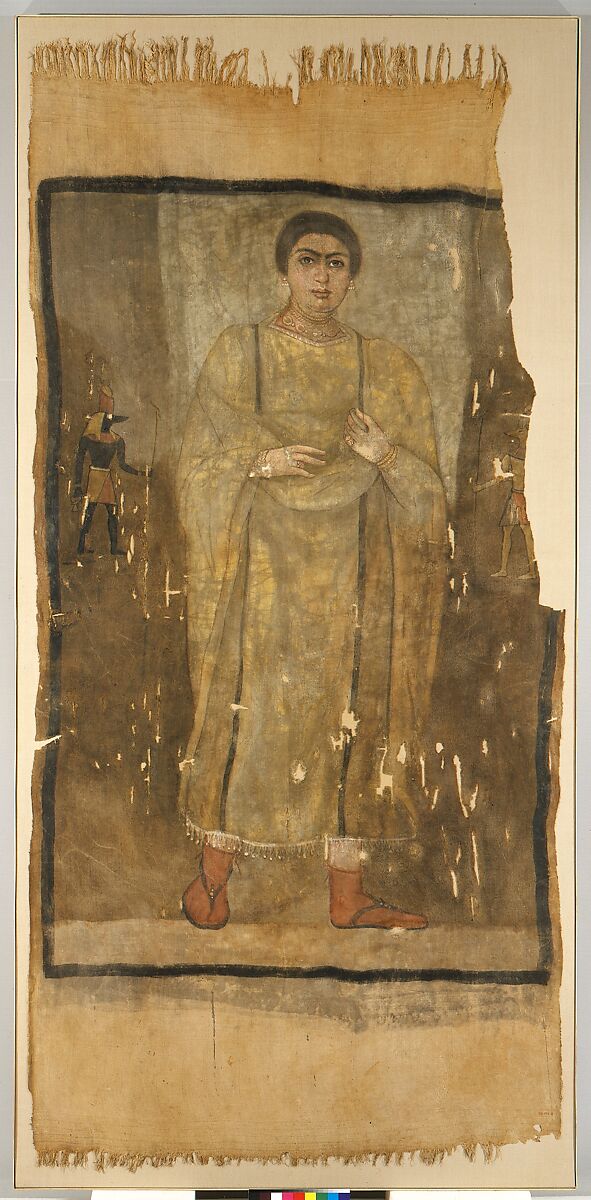 Shroud of a Woman Wearing a Fringed Tunic, Linen, paint (tempera)
