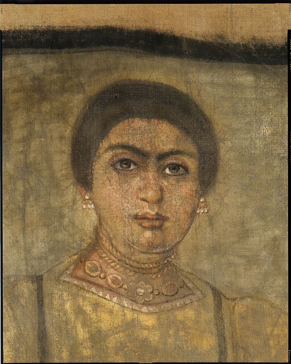 Shroud of a Woman Wearing a Fringed Tunic, Linen, paint (tempera)