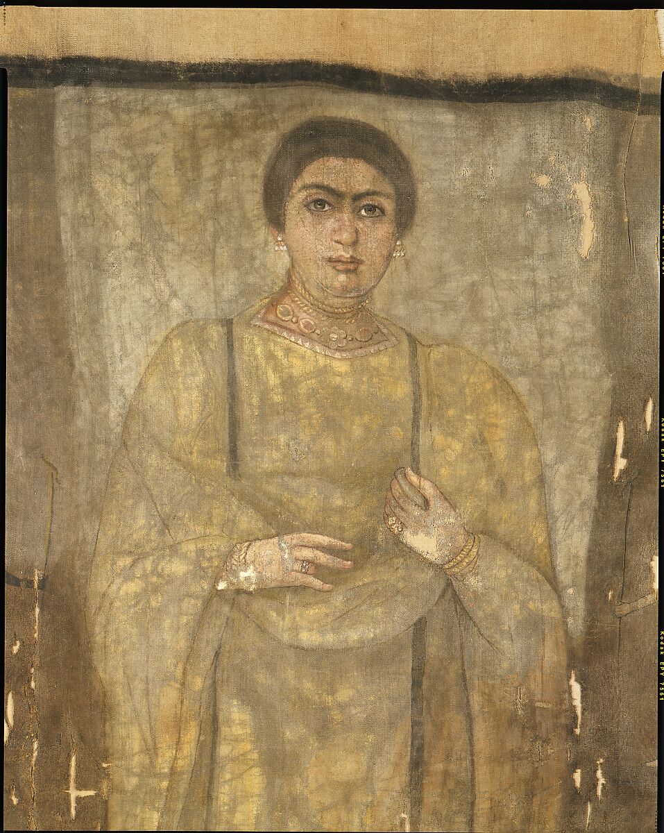 Shroud of a Woman Wearing a Fringed Tunic, Linen, paint (tempera)