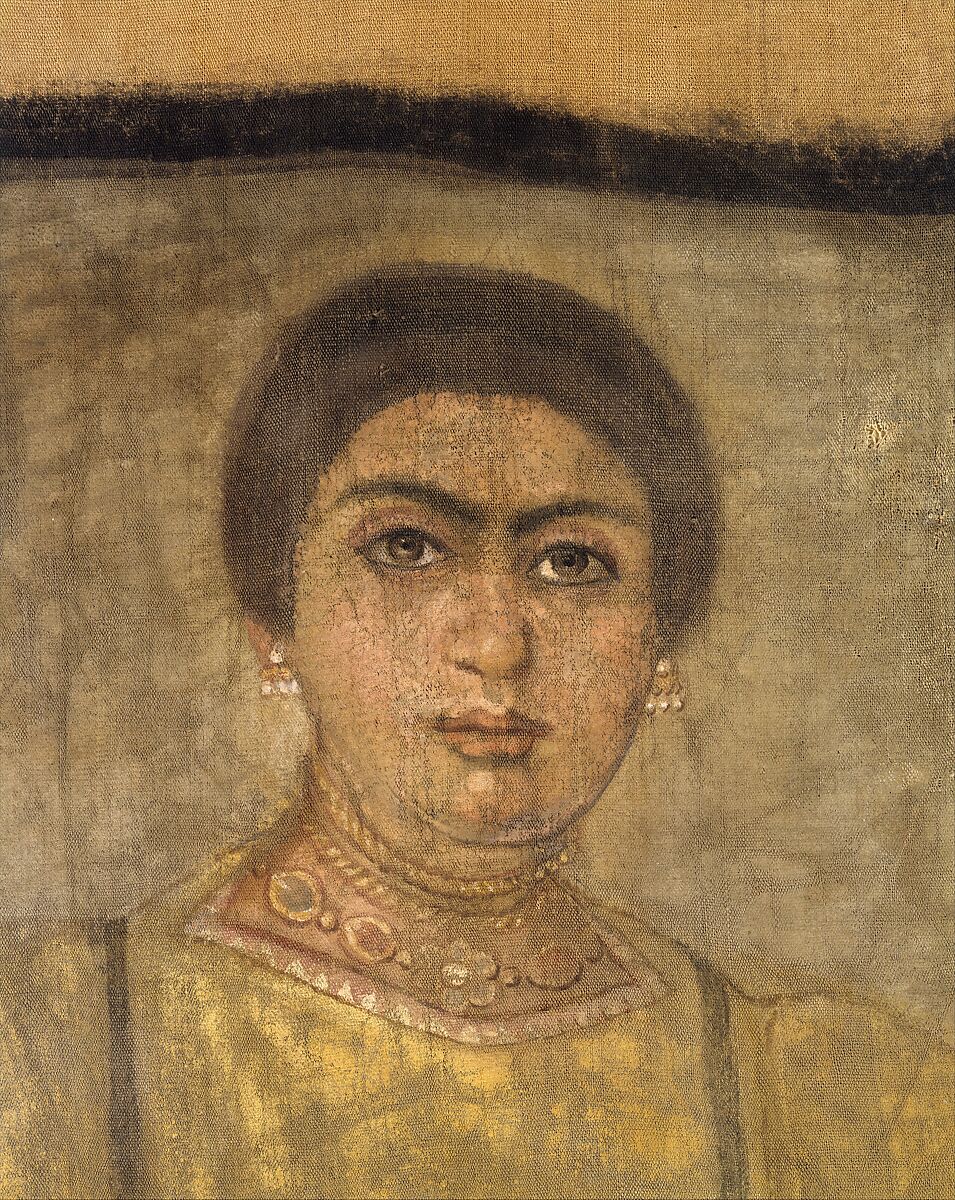Shroud of a Woman Wearing a Fringed Tunic, Linen, paint (tempera)