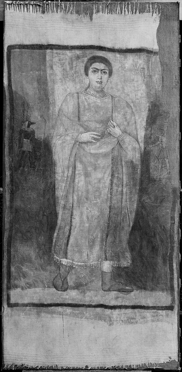 Shroud of a Woman Wearing a Fringed Tunic, Linen, paint (tempera)