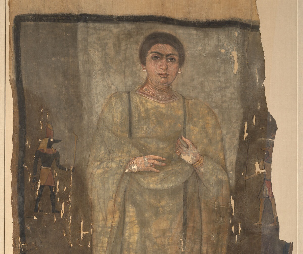 Shroud of a Woman Wearing a Fringed Tunic, Linen, paint (tempera)