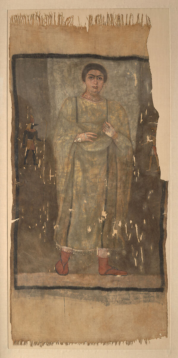 Shroud of a Woman Wearing a Fringed Tunic, Linen, paint (tempera)