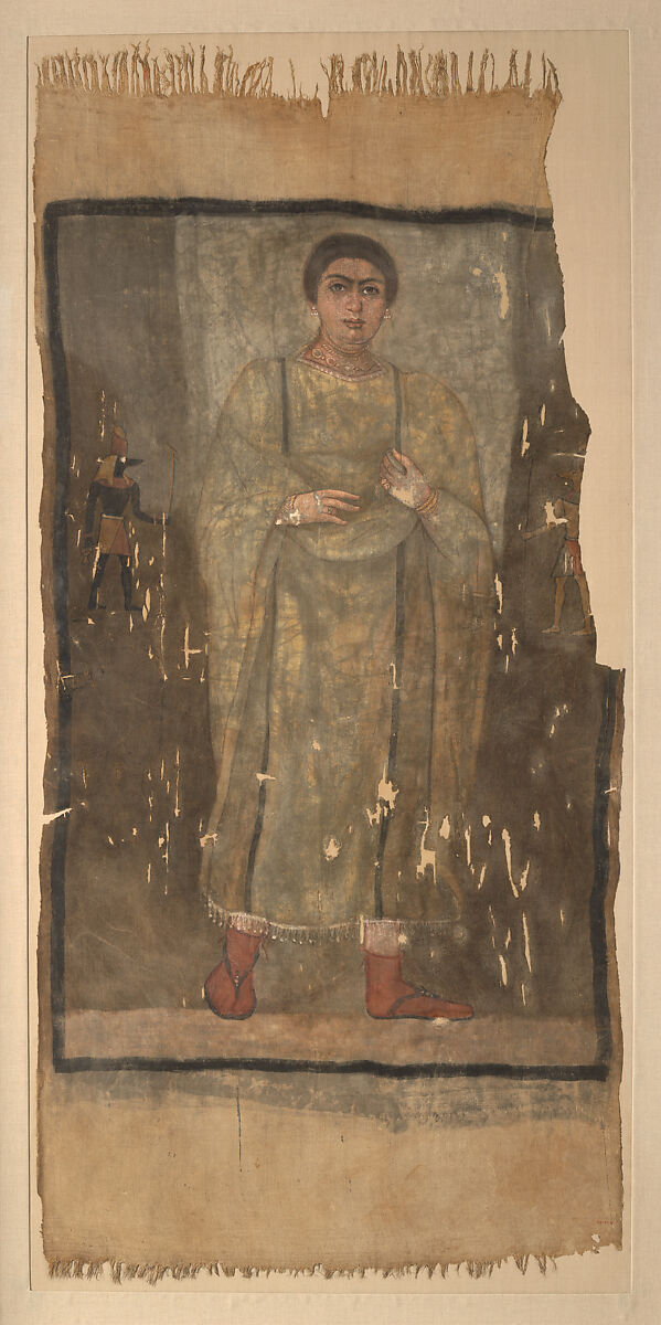 Shroud of a Woman Wearing a Fringed Tunic, Linen, paint (tempera) 