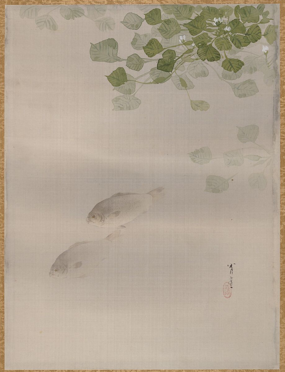 Fishes, Watanabe Seitei (Japanese, 1851–1918), Album leaf; ink and color on silk, Japan 
