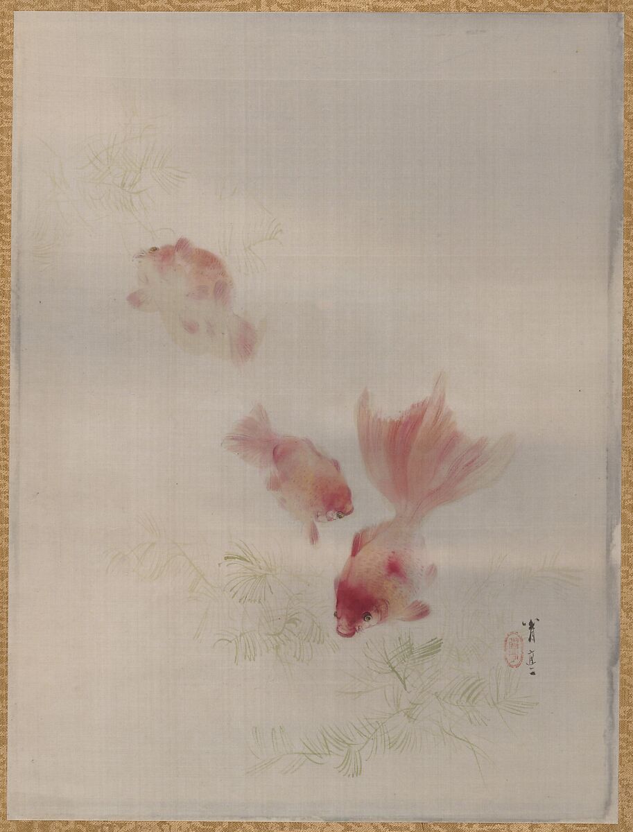 Goldfish, Watanabe Seitei (Japanese, 1851–1918), Album leaf; ink and color on silk, Japan 