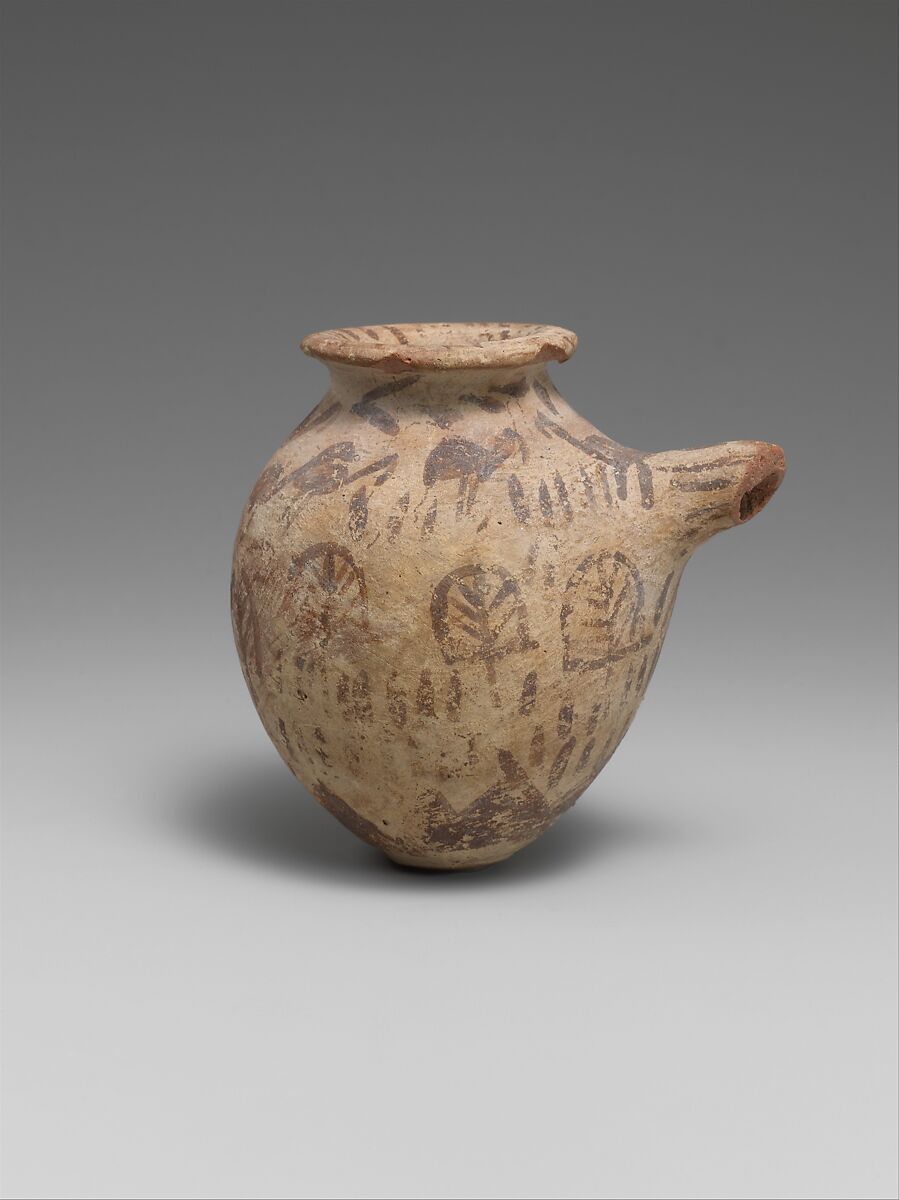 Spouted vessel in decorated ware, Pottery, paint 