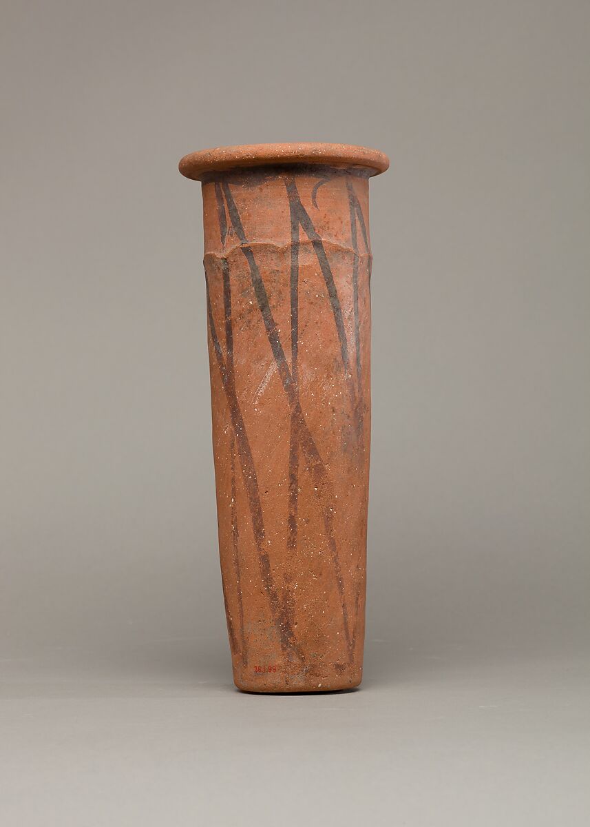 Wavy-handled jar with cross-hatched design, Pottery, paint 