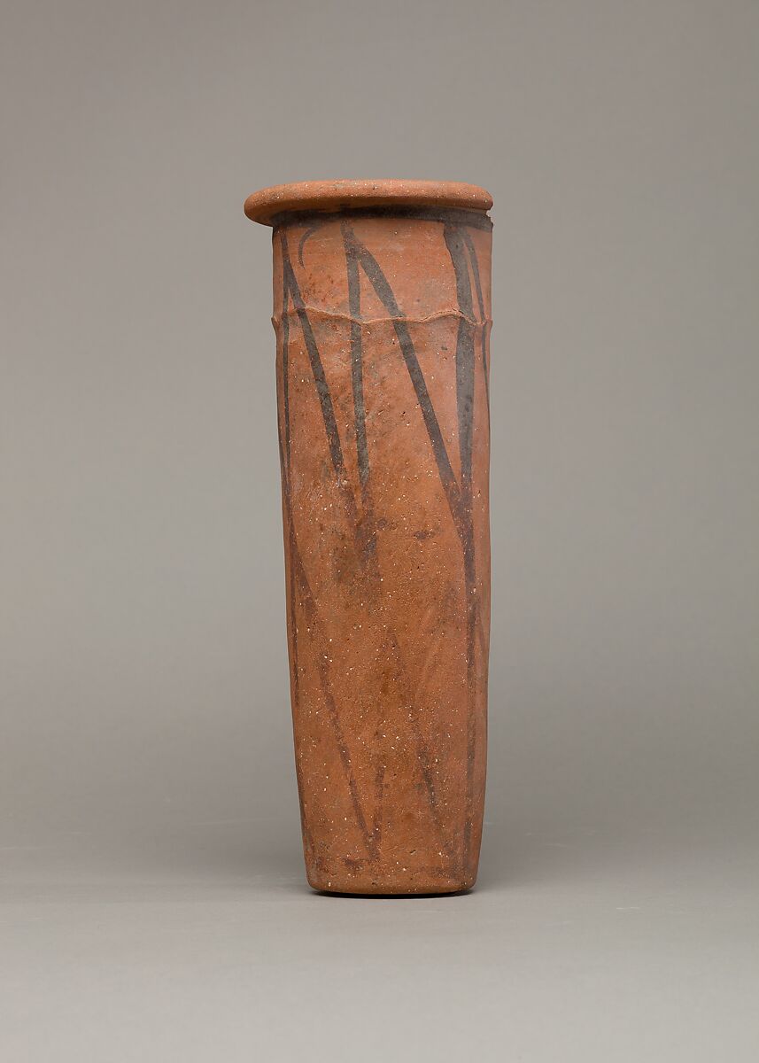 Wavy-handled jar with cross-hatched design, Pottery, paint