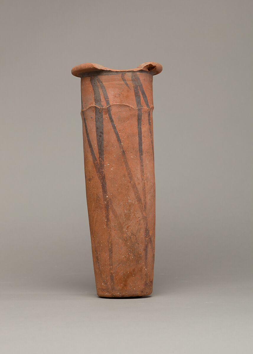 Wavy-handled jar with cross-hatched design, Pottery, paint