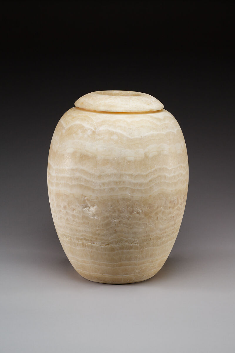 Ovoid jar, Travertine (Egyptian alabaster) 