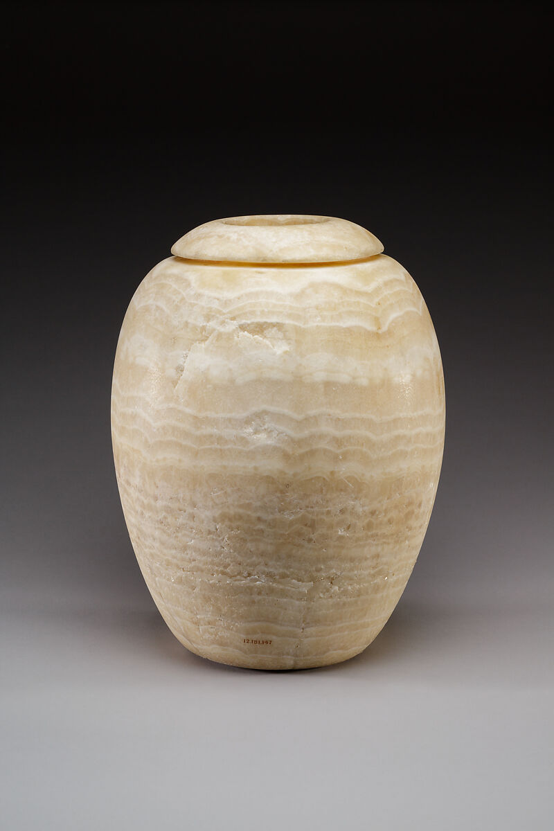 Ovoid jar, Travertine (Egyptian alabaster)