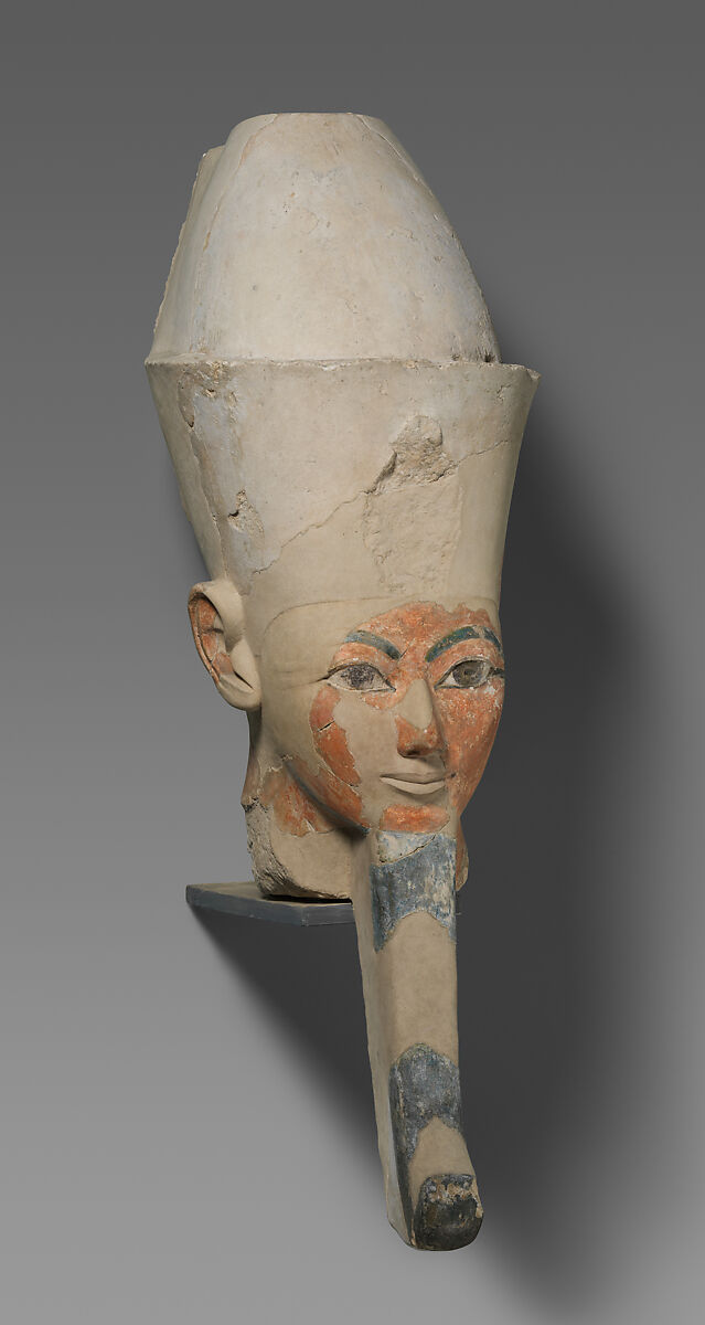 Head from an Osiride Statue of Hatshepsut, Limestone, paint