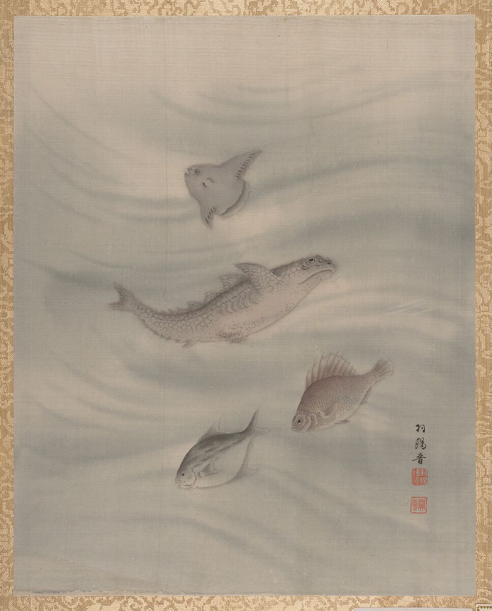 Fishes, Seki Shūkō (Japanese, 1858–1915), Album leaf; silk, Japan 