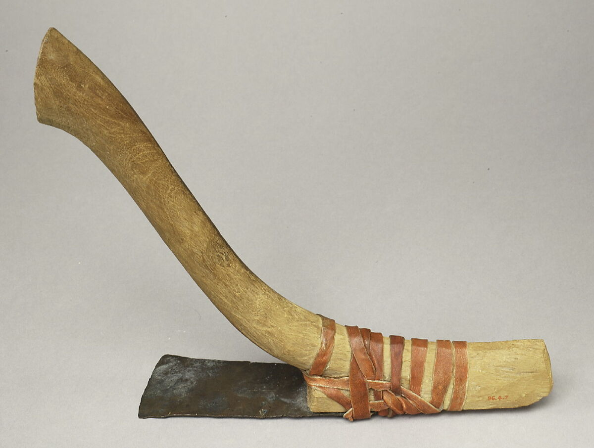 Carpenter's Adze from a Foundation Deposit for Hatshepsut's Temple, Wood, bronze or copper alloy, leather 