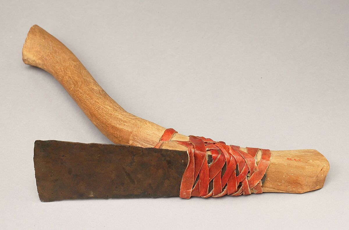 Carpenter's Adze from a Foundation Deposit for Hatshepsut's Temple, Wood, bronze or copper alloy, leather