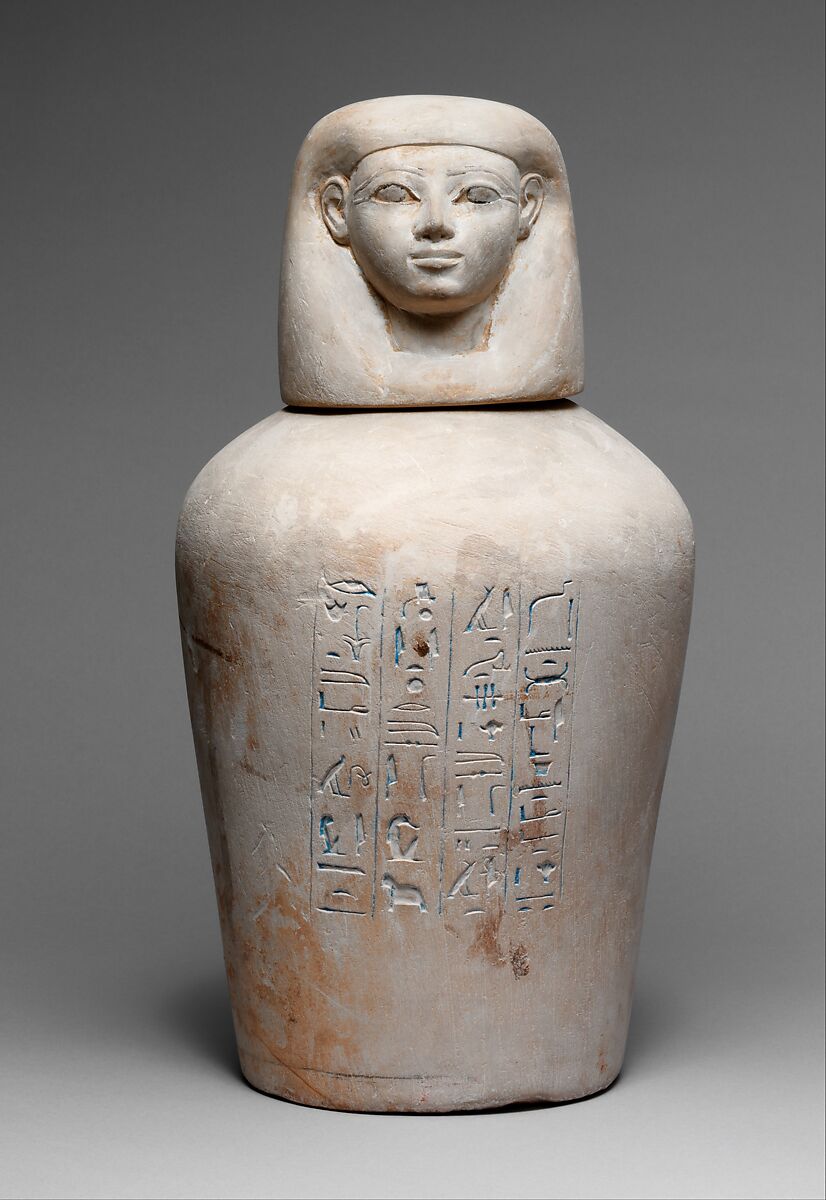 Canopic Jar of Manuwai, Limestone, blue paste