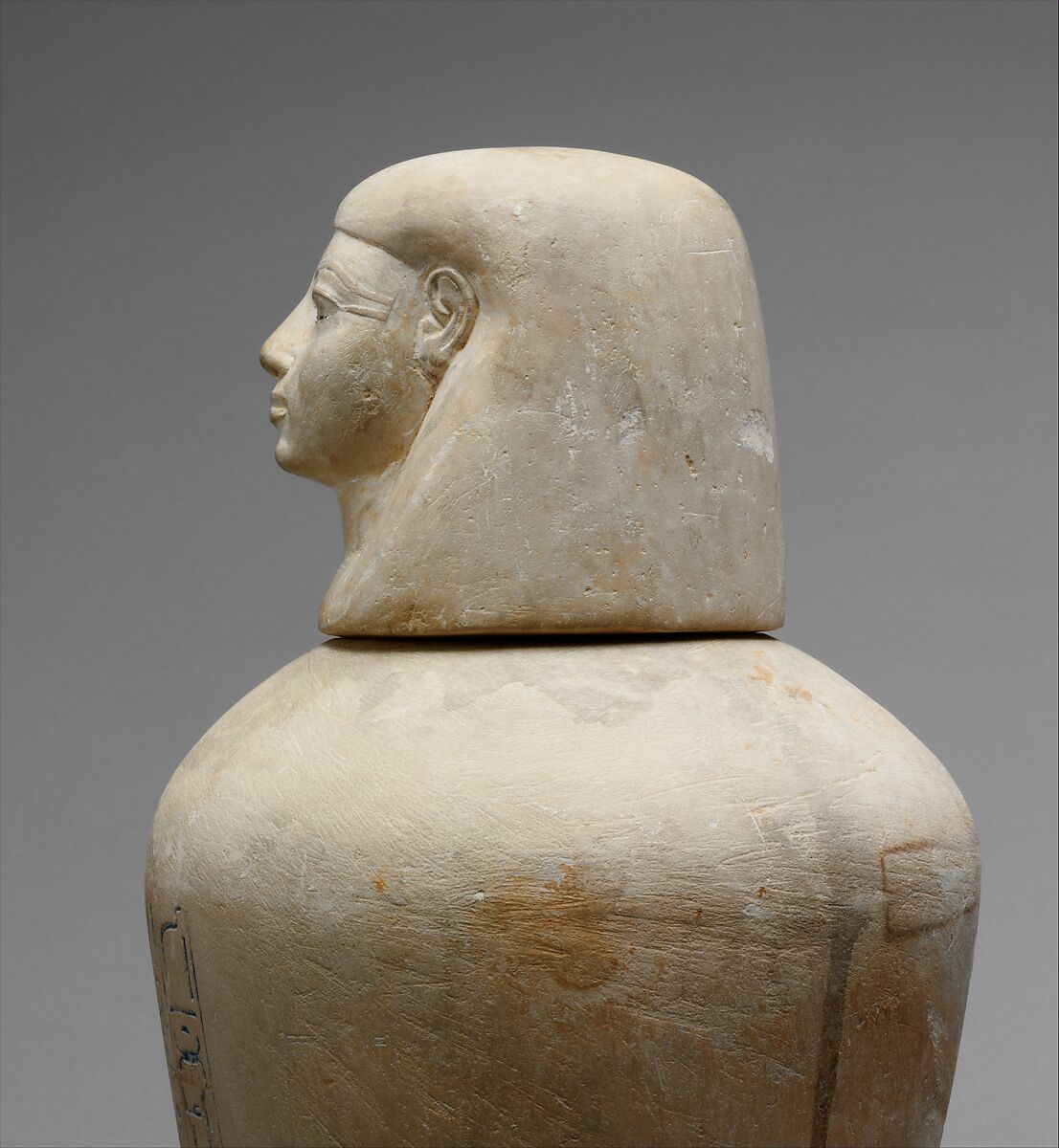 Canopic Jar of Manuwai, Limestone, blue paste