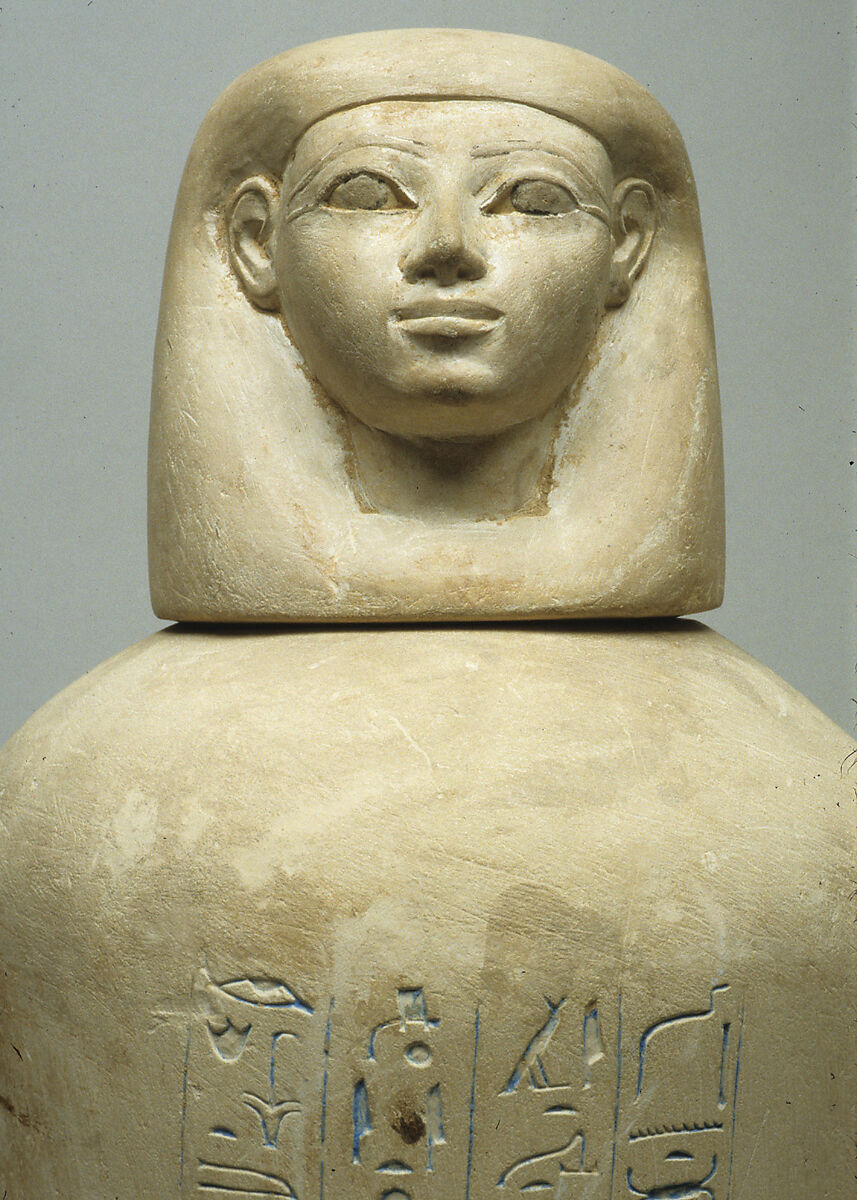 Canopic Jar of Manuwai, Limestone, blue paste