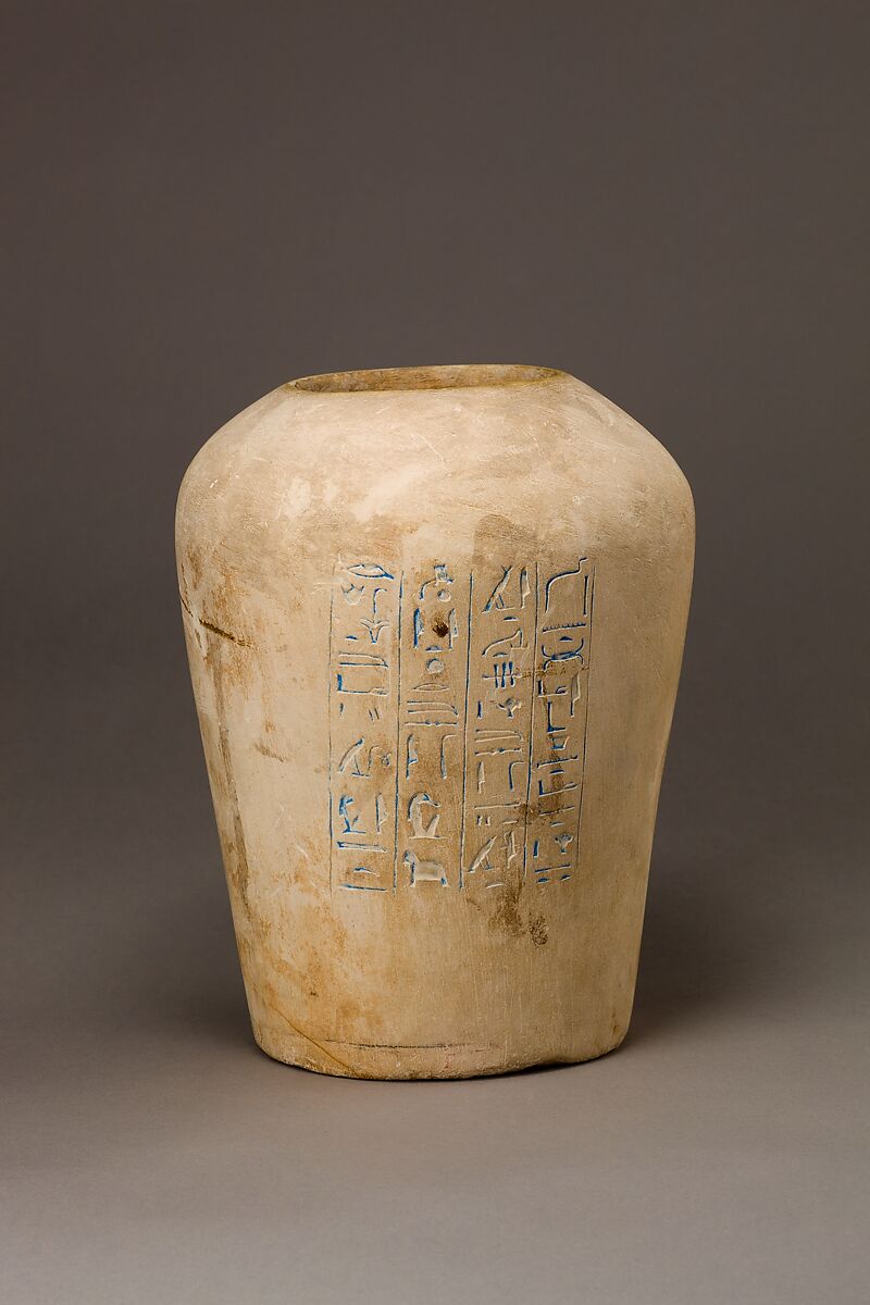 Canopic Jar of Manuwai, Limestone, blue paste