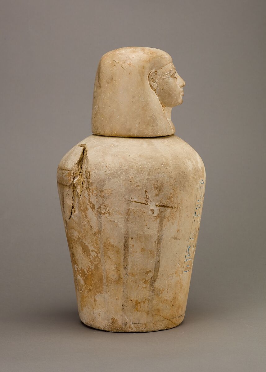 Canopic Jar of Manuwai, Limestone, blue paste