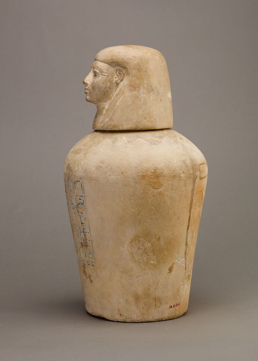 Canopic Jar of Manuwai, Limestone, blue paste