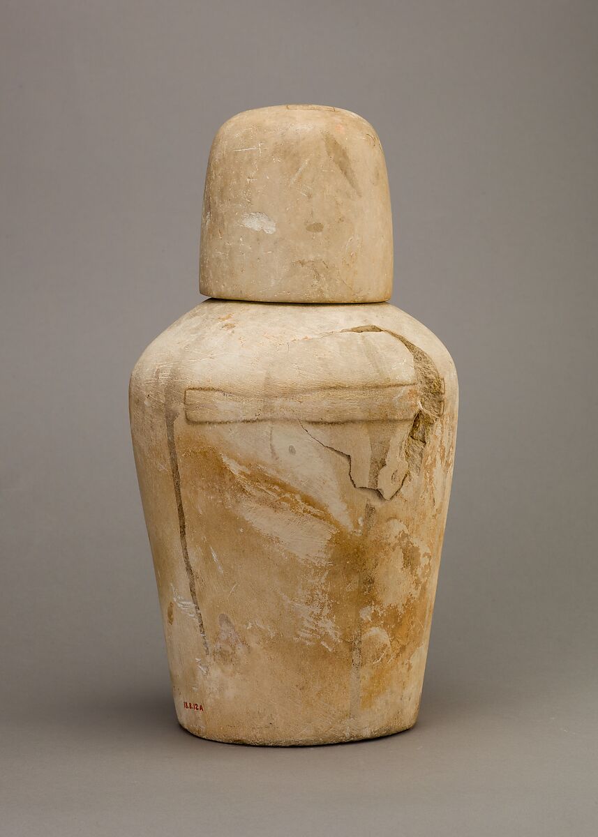 Canopic Jar of Manuwai, Limestone, blue paste