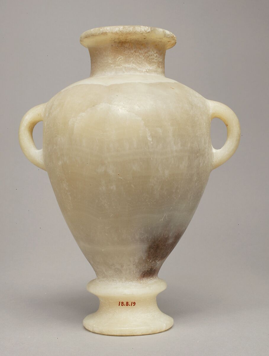 Amphora of Canaanite shape, Travertine (Egyptian alabaster)
