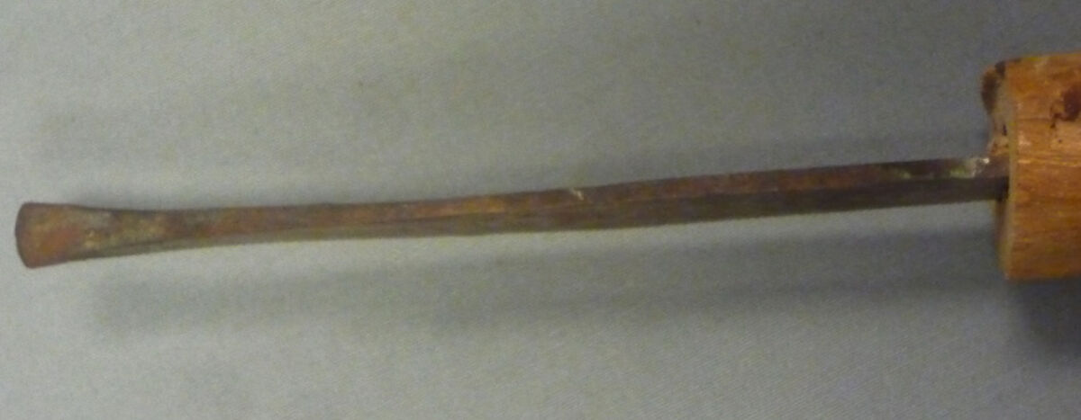 Carpenter's Chisel from a Foundation Deposit for Hatshepsut's Temple, Wood, bronze or copper alloy